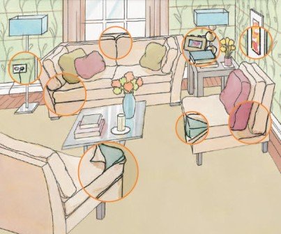 bed bug hiding places in family room or den