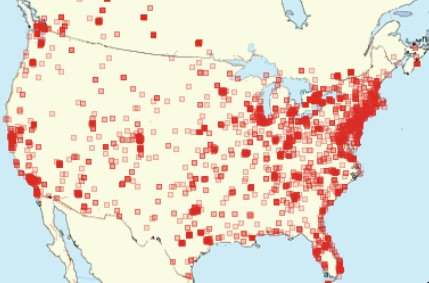 Common Bed bug infestation locations across the united states